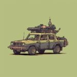 8 - bit pixel art 1950s Gasser car with guns on. post apocalyptic. death race. p...