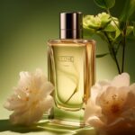 Shooting a set of perfume products, flowers, plants and trees, simple background...