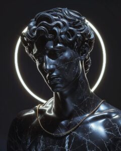 Больше похожих промптов в комментахA realistic looking black marble statue of a ...