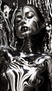 Creative hyper realistic photo of acid yin Yang glitch ripples monochrome beauty...