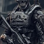Tactical android with a gun wallpaper, in the style of anton semenov, rtx, nikon...