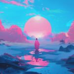 Illustrations, the overall color Macron pink sky blue, a large area of white spa...