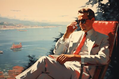 Vintage travel poster of jordan peterson, graphic style, lobstercore, in the sty...