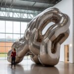 Large contemporary sculpture installation made of a large Richard Deacon style e...