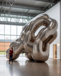 Large contemporary sculpture installation made of a large Richard Deacon style e...