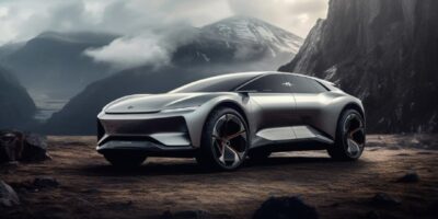 A silver electric futuristic kia future electric concept huge size sport SUV lik...