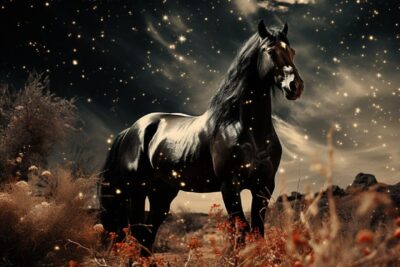 a black horse in the style of by D. W. Griffith--v 5.2 on the moon. Detailed ana...