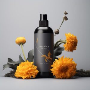 product template for natural beard products that contain calendula flower, roseh...