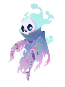 Cute Viking ghost, gouache style, game concept art, isolated, white background -...