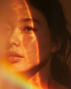 ethereal, contemporary portrait photograph, a woman’s contemplative face partial...