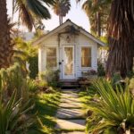 Eye - Level Shot of small Venice Beach cottage with a grass garden, overlooking ...