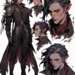 Character sheet three point view of handsome human male character, necromancer, ...