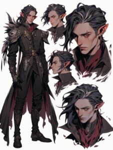 Character sheet three point view of handsome human male character, necromancer, ...