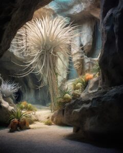 Biomimicry sea white cliff cave modern house interior boho luminescence Tillands...