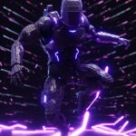 A high detail 8k 3D render full body establishing action shot of a far future cy...