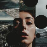 a vision board collage, inspired by melancholy, rain, ocean, night, wet earth, b...
