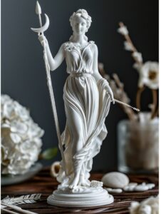 an image of an Artemis statue for tabletop photography. The statue is carved fro...