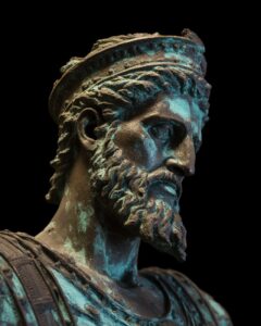 Ancient bronze, covered with traces of time, high - speed photography, ancient G...