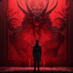 10 cool prompts for Midjourney / Vol 31. A female demon standing behind a red sc...