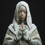 ultra modern 3D model rendering for Unreal Engine, beautiful adult cyberpunk nun...