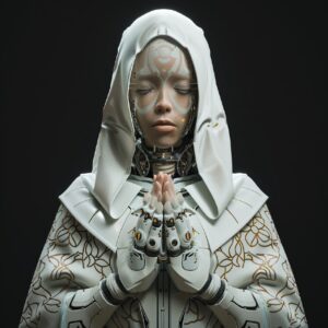 ultra modern 3D model rendering for Unreal Engine, beautiful adult cyberpunk nun...