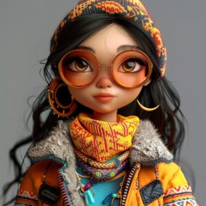 Generate a stylish and trendy character with designer clothing and bold accessor...