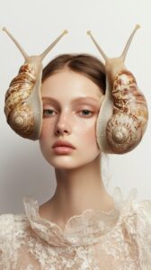 A high-fashion female model with flawless skin, perfectly styled hair, and elega...