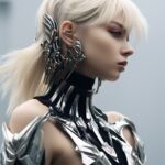 female wear futuristic armor and big earrings, in the style of unreal engine 5, ...