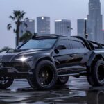 Lamborghini 6x6 suv coupe Los Angeles background side view --v 6 --ar 16:9 --s 8...