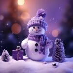 Microscopic image, mini snowman purple of Christmas with icicles, ribbons and pi...