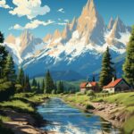 Flat vector art illustration | travel poster featuring | Mount Whitney of Califo...