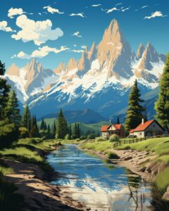 Flat vector art illustration | travel poster featuring | Mount Whitney of Califo...