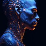A side profile illustration of bio - cyborg monk, acidwave, psychedelic, cinemat...