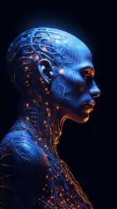 A side profile illustration of bio - cyborg monk, acidwave, psychedelic, cinemat...