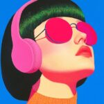 A short haircut, wearing sunglasses and headphones, wearing sunglasses, and head...