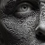 Portrait art, an abstract pattern of black and white lines, in the style of imag...