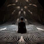 a rug that represent a drawing of the ribs of a woman sitting on a bed, in the s...