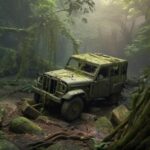 Modern offroad suv 2022 stuck in stone overturned over 100 years being abandoned...