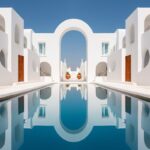 Symmetrical, bright, mykonos, greece, in the style of landscape photography --v ...