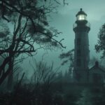 horror atmosphere of forested and foggy lighthouse, pro photography --v 6 --ar 1...