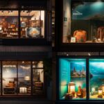 A travel agency window display presenting three vacation packages, with one deco...