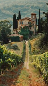 Real photograph from a luxurious weekend escape in 1990s Tuscany. Rich individua...