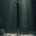 The sword of the Spirit, a double-edged sword resting on a stone altar, with a f...