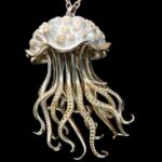 Dancing jellyfish pendant with chain, white gold and 925 sterling silver only, V...