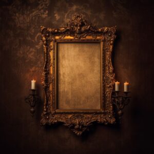 1-2) Photo of a ornate frame on the wall, warm light, professional interior desi...