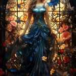 Style of Church windows, leaded glass, stained glass, woman angel, queen with cr...
