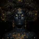 The intense woman dark skinfrom under the stars, in the style of golden age illu...
