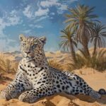 portrait of oill painting real arabian gray leopard chilling in saudi desert ful...