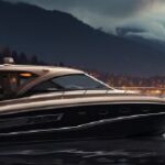 Photorealistic image of a boat. The boat is a Bayliner boat of about 40 foot lon...