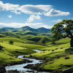 Windows background A green grassland, a forest in the distance. This photo shoul...